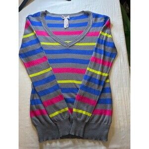Derek Heart Sweater Pullover Women Medium Color Striped V-Neck Knit Long Sleeve